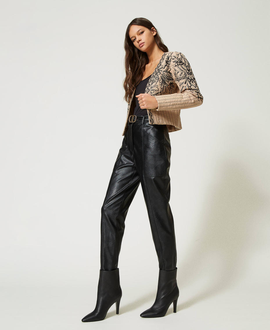 Leather-like trousers with buckle Leather Brown Woman 232TP290E-01