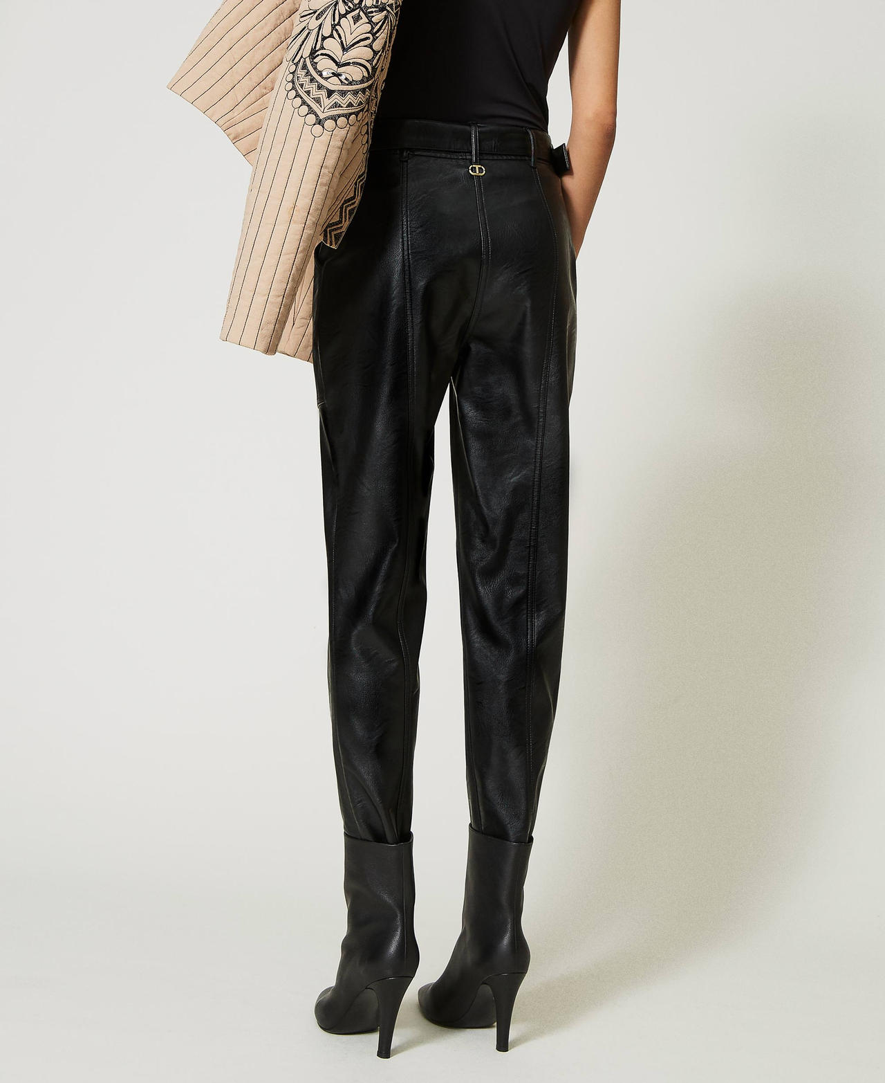 Leather-like trousers with buckle Black Woman 232TP290E_00006_03