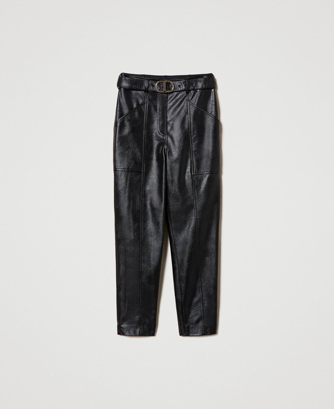 Pantaloni effetto pelle con fibbia Leather Brown Donna 232TP290E-0S