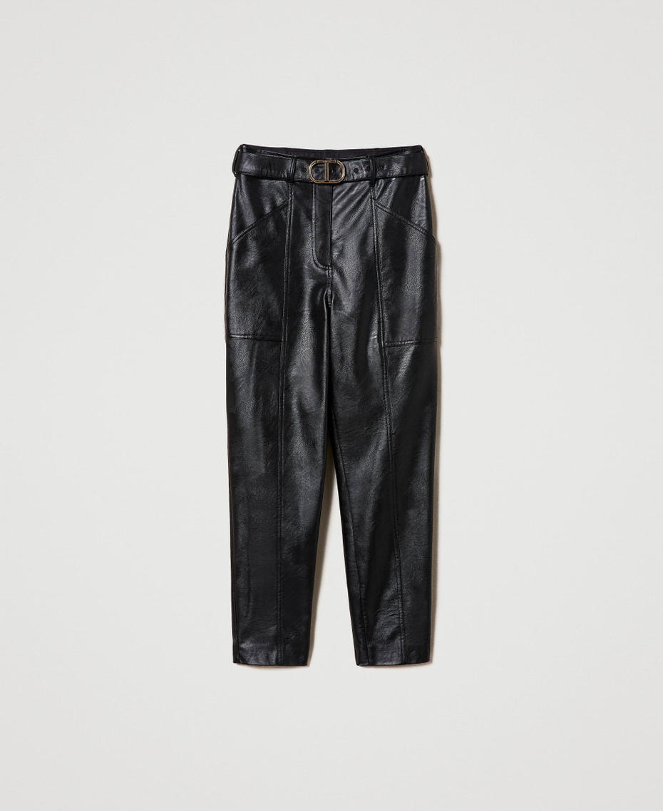 Leather-like trousers with buckle Black Woman 232TP290E_00006_S0