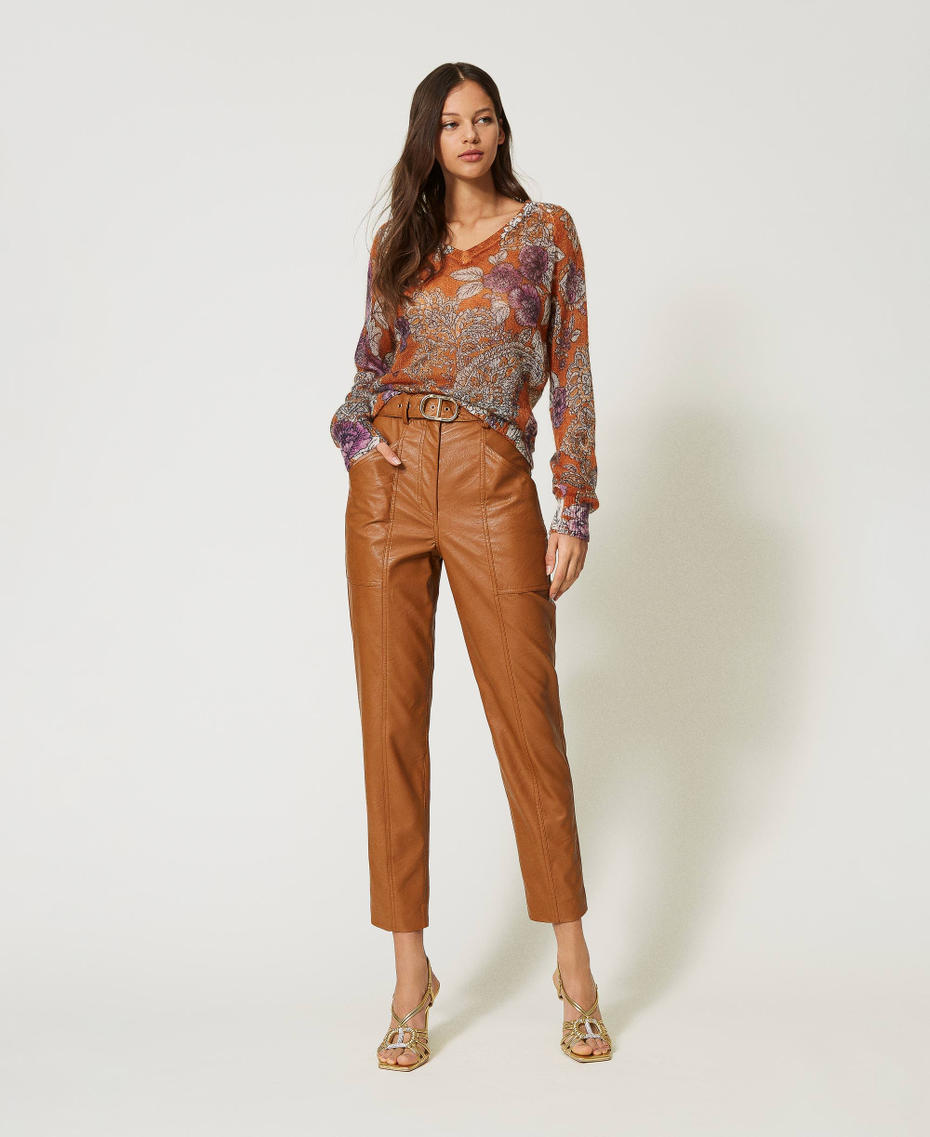 Leather-like trousers with buckle Leather Brown Woman 232TP290E-01