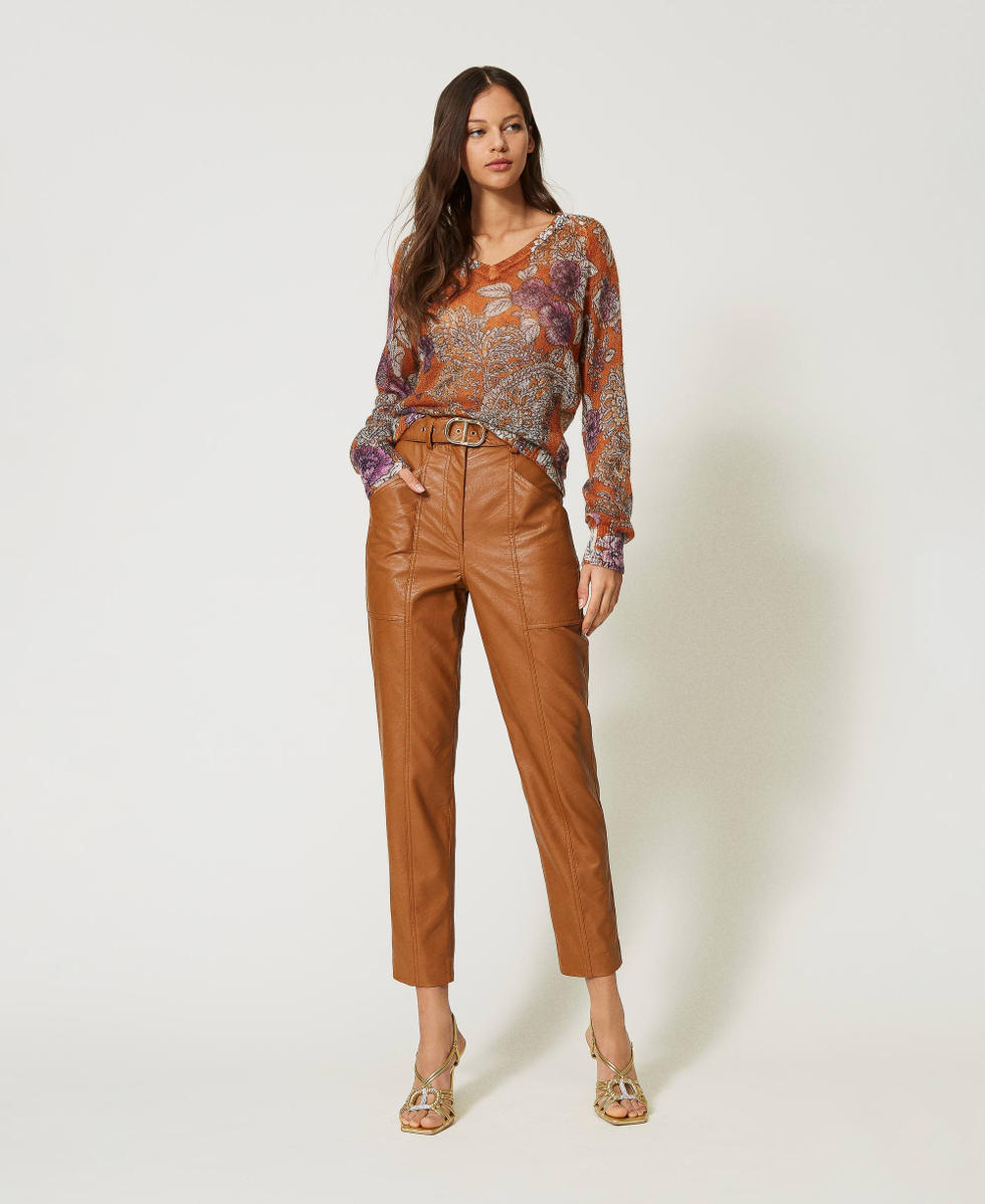Leather-like trousers with buckle