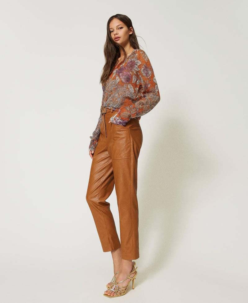 Pantalones de efecto piel con hebilla Leather Brown Mujer 232TP290E-02