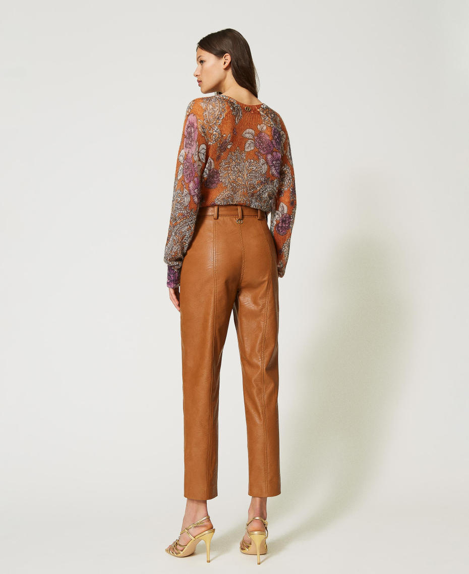 Leather-like trousers with buckle Leather Brown Woman 232TP290E-03