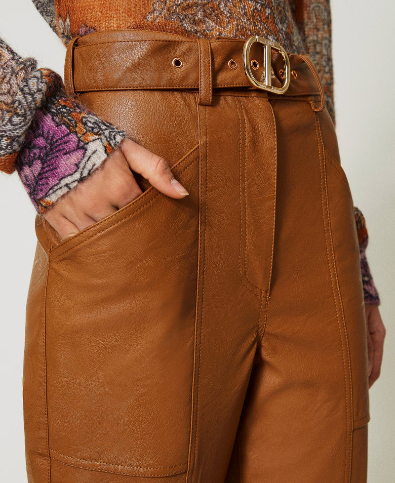 Leather-like trousers with buckle Leather Brown Woman 232TP290E-04