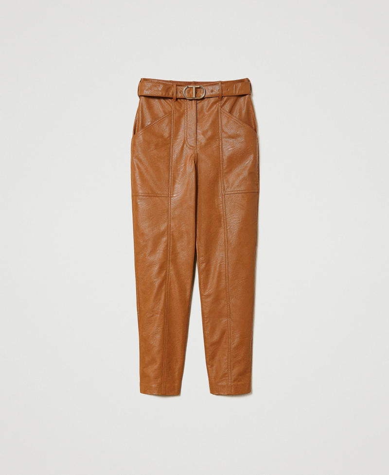 Leather-like trousers with buckle