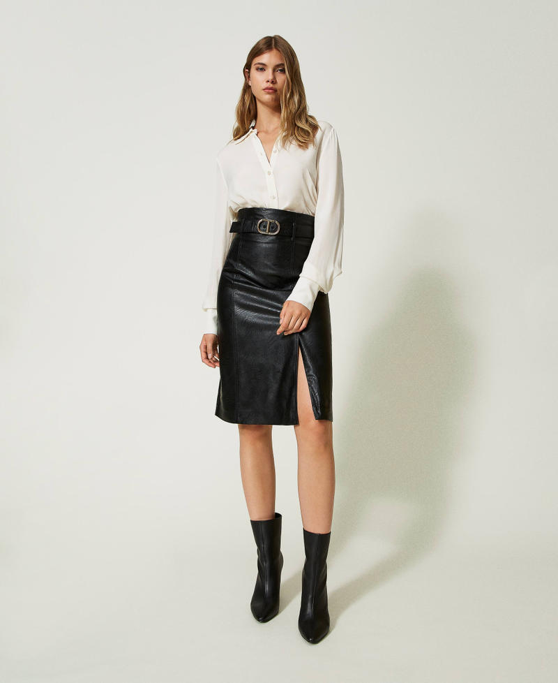 Leather-like midi skirt Black Woman 232TP290F-01