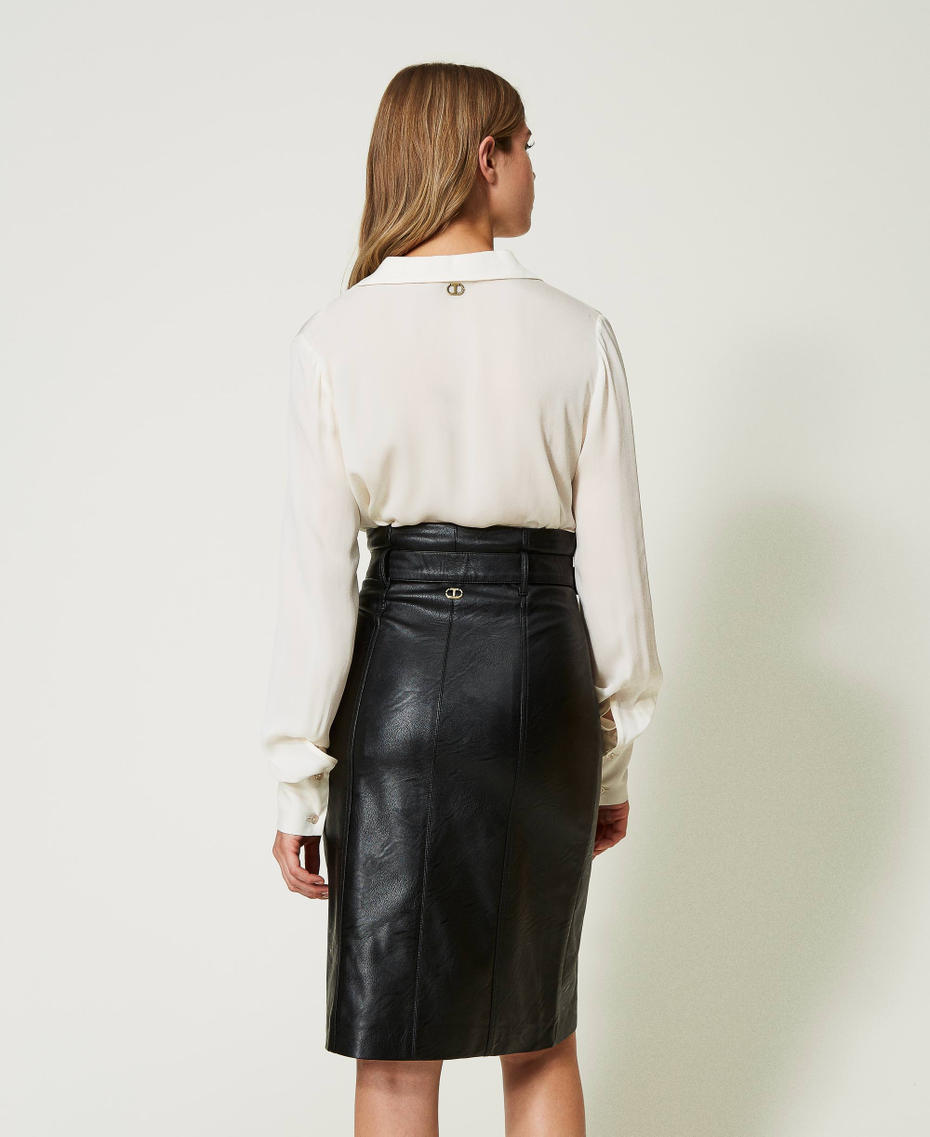 Leather-like midi skirt