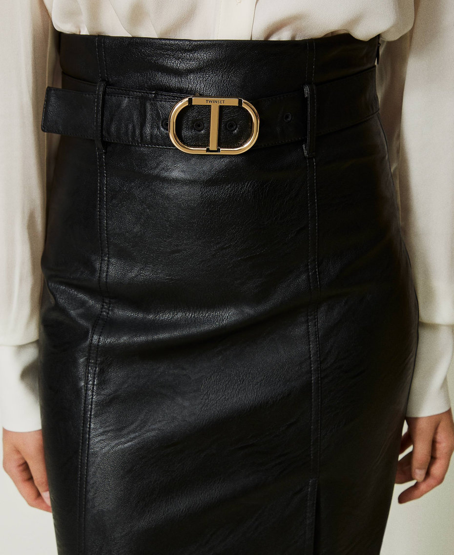 Leather-like midi skirt