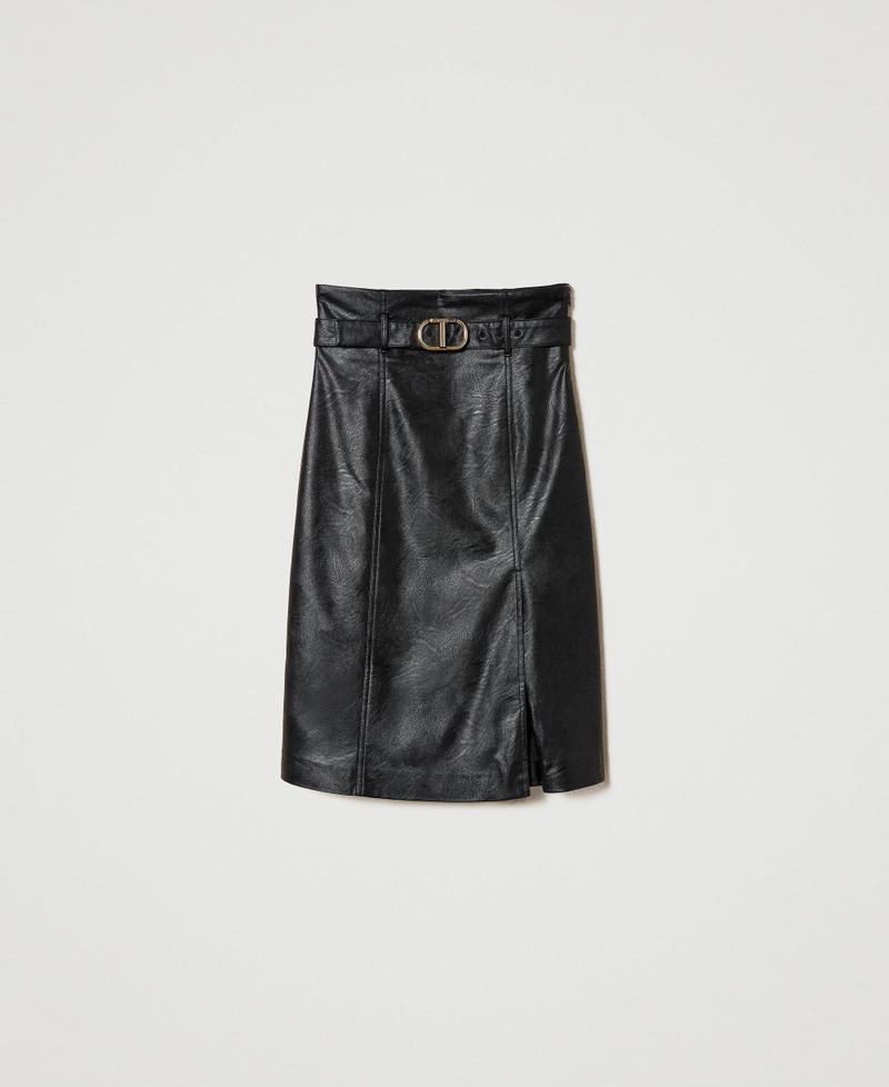 Leather-like midi skirt Black Woman 232TP290F-0S
