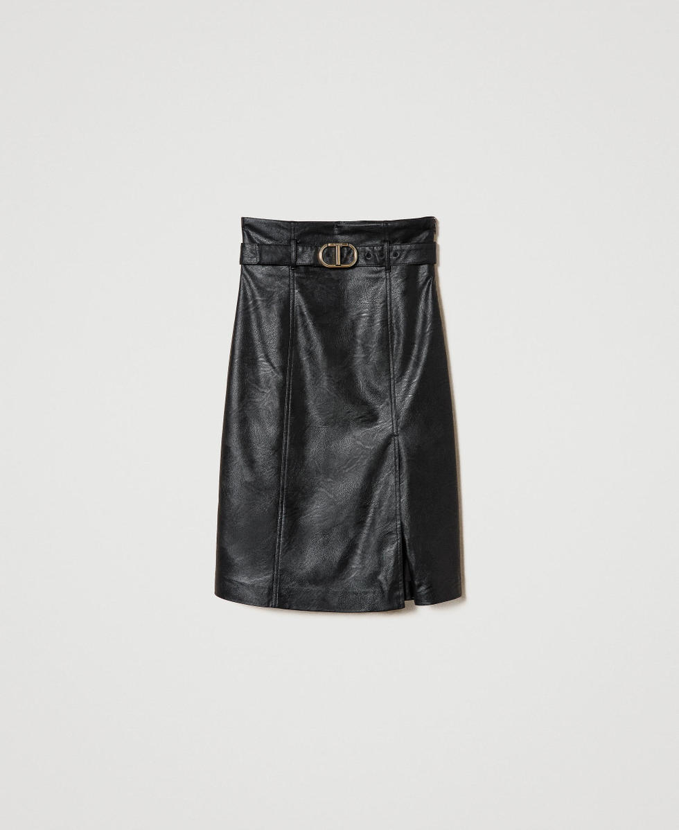 Leather-like midi skirt
