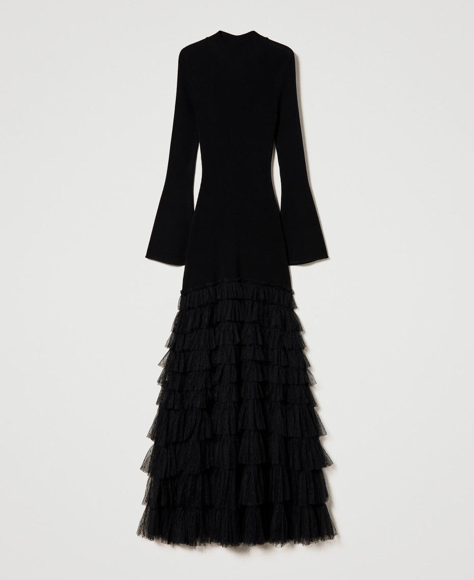 Robe longue en maille avec volants en tulle