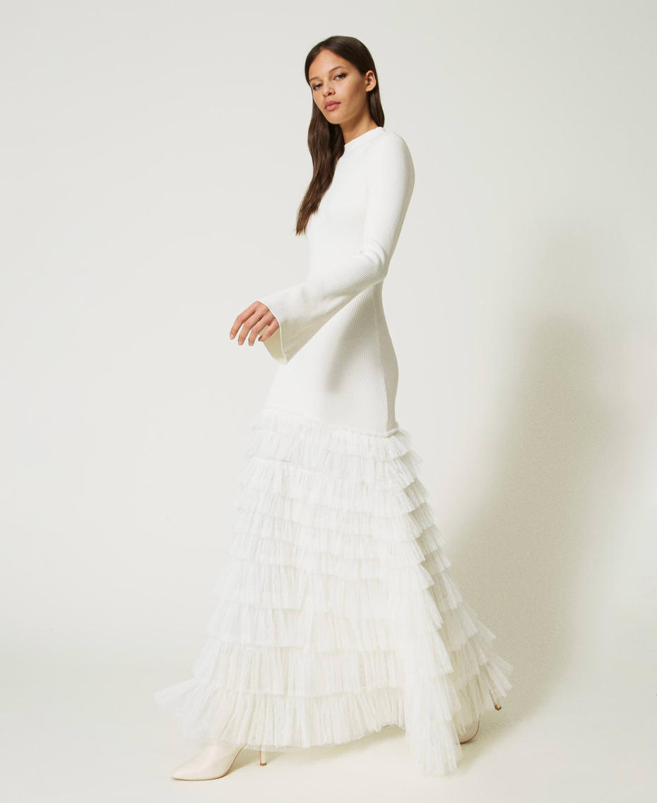 Long knit dress with tulle flounces Black Woman 232TP3050-03