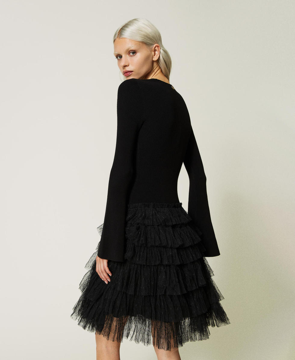 Abito corto in maglia con balze in tulle Donna Nero TWINSET Milano
