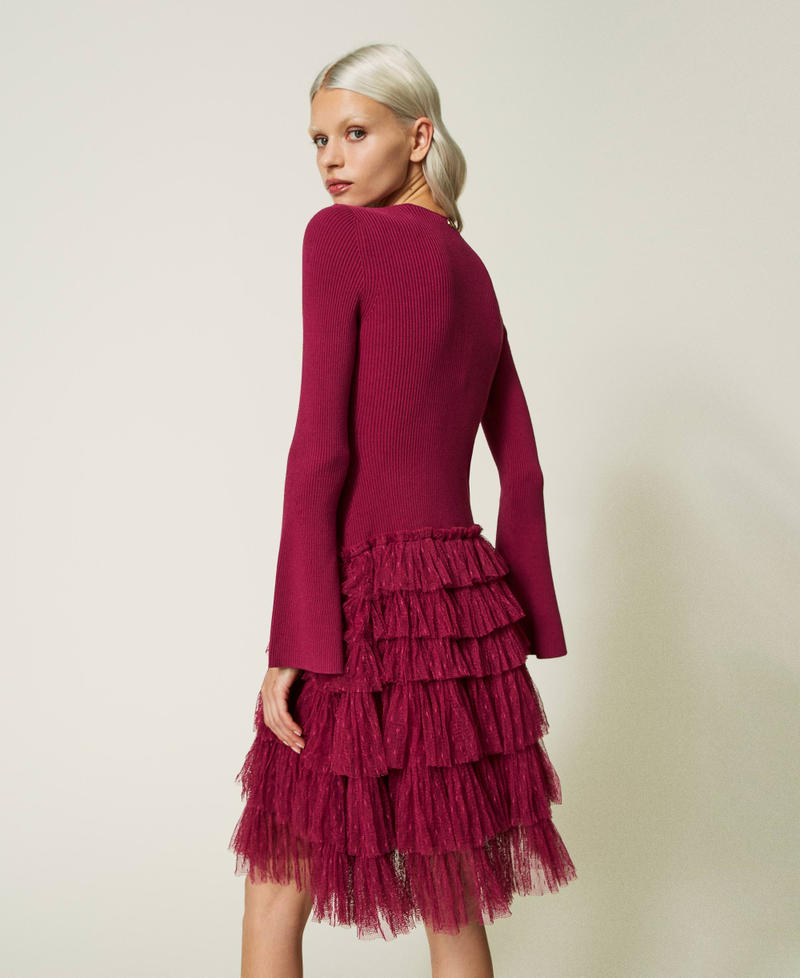 Short knit dress with tulle flounces "Raspberry Radiance" Purple Woman 232TP3051-03