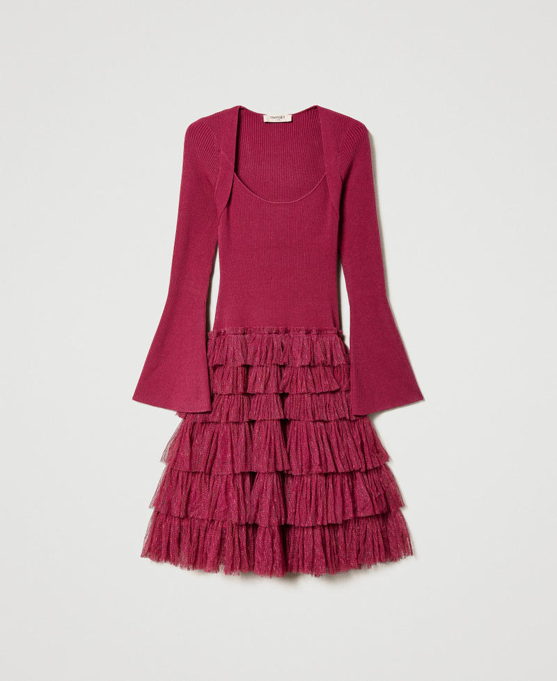 Short knit dress with tulle flounces "Raspberry Radiance" Purple Woman 232TP3051-0S