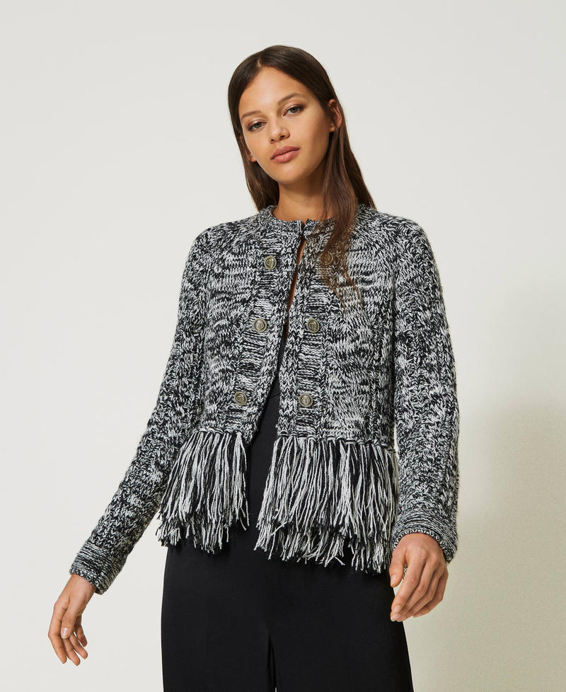 Wool blend Mandarin collar jacket with fringes