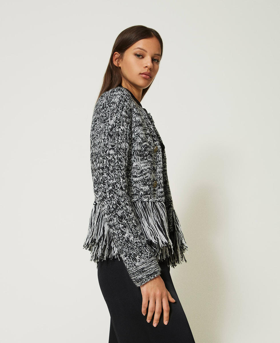 Wool blend Mandarin collar jacket with fringes Woman Patterned TWINSET Milano