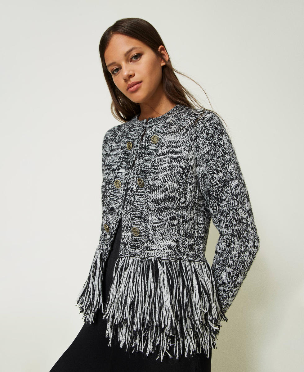 Wool blend Mandarin collar jacket with fringes