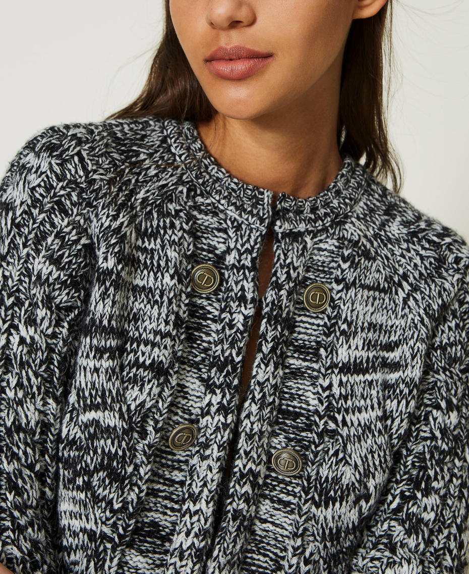 Wool blend Mandarin collar jacket with fringes Bicolour "Snow" White / Black Woman 232TP3060-06