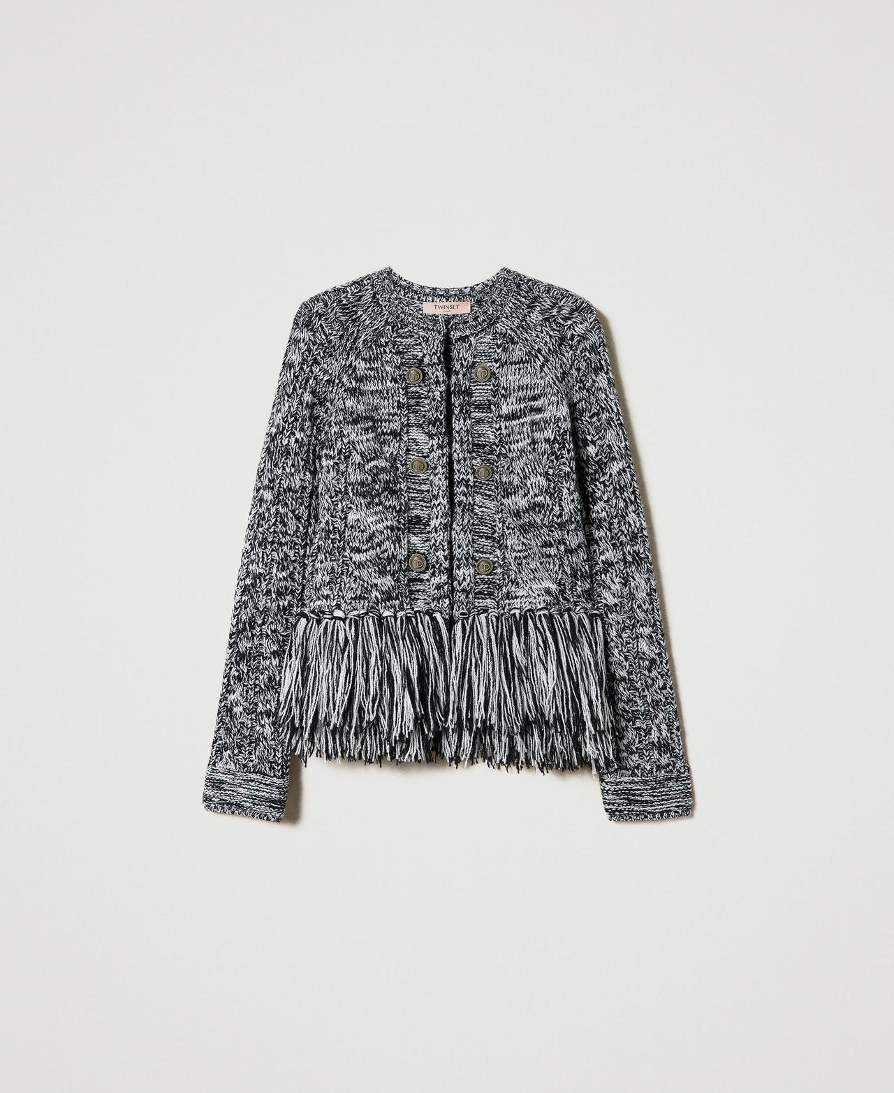 Wool blend Mandarin collar jacket with fringes