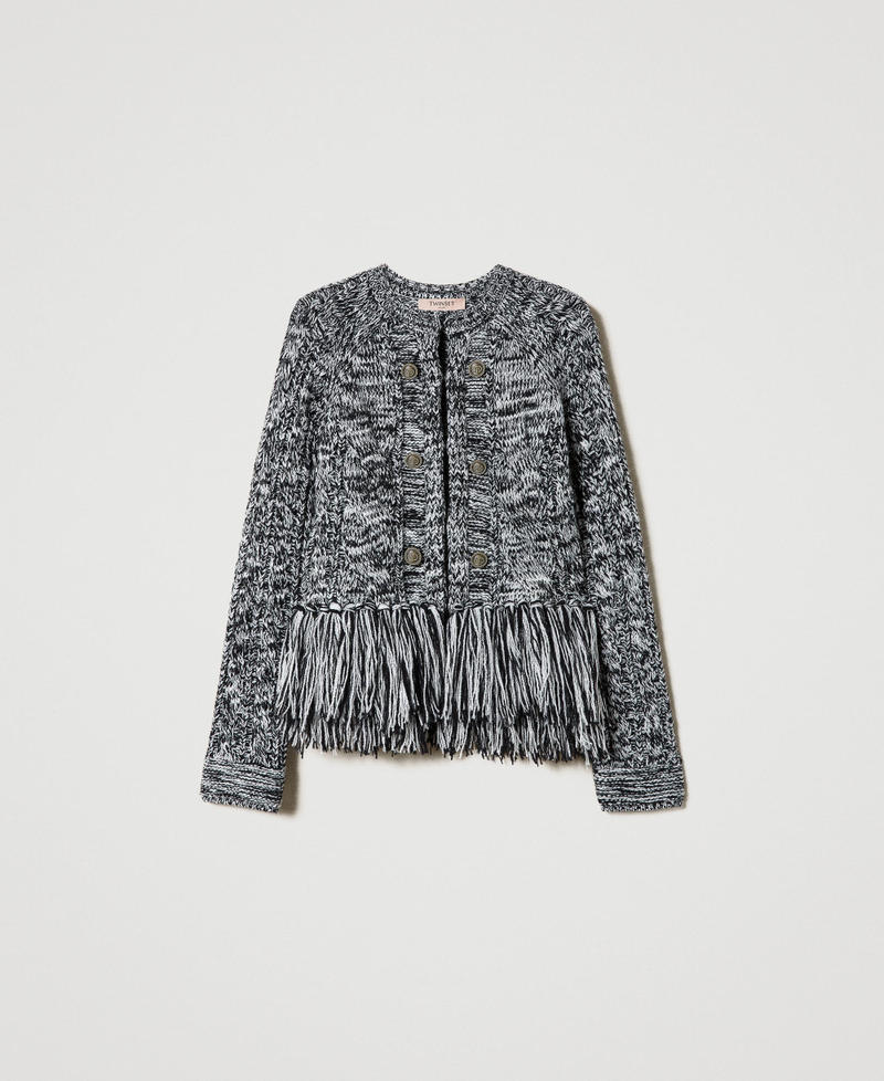 Wool blend Mandarin collar jacket with fringes Bicolour "Snow" White / Black Woman 232TP3060-0S