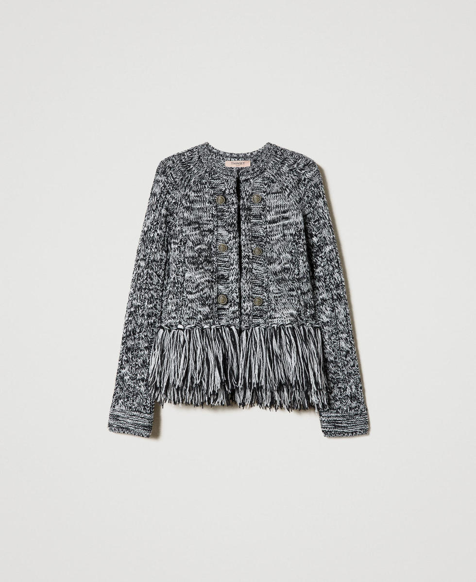 Wool blend Mandarin collar jacket with fringes