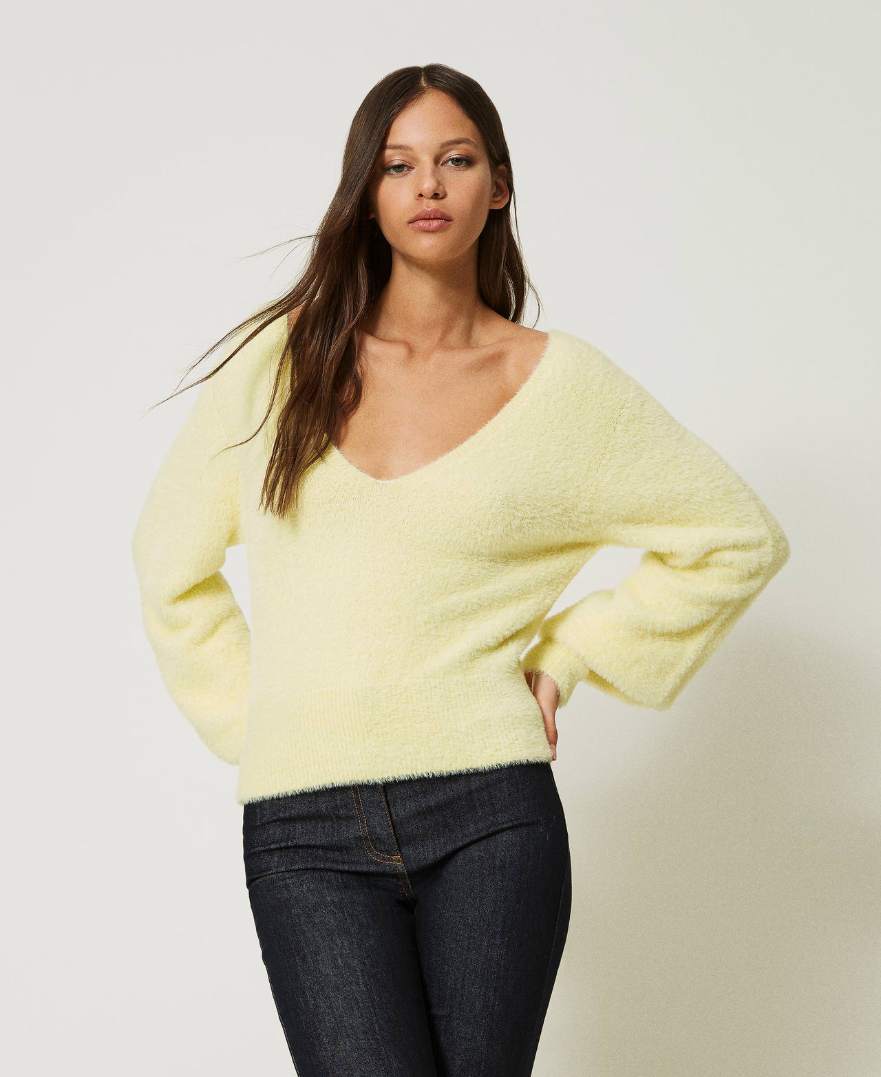 Pull sans coutures en point fourrure