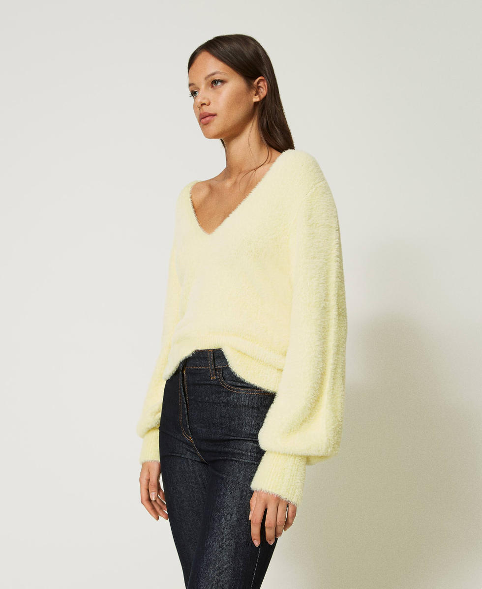 Pull sans coutures en point fourrure Femme Jaune TWINSET Milano