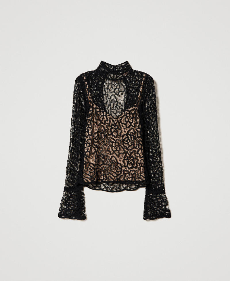 Häkelpullover mit Spitzendessin Schwarz Frau 232TP3082_00006_0S