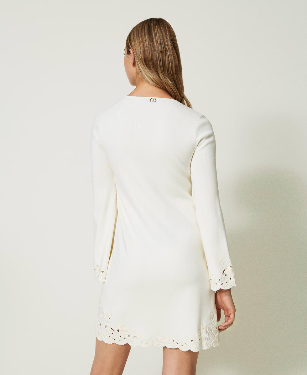 Short knit dress with broderie anglaise