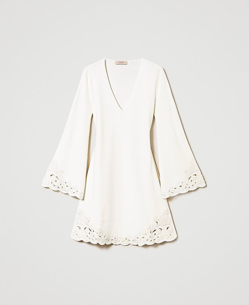 Short knit dress with broderie anglaise White Snow Woman 232TP3092-0S