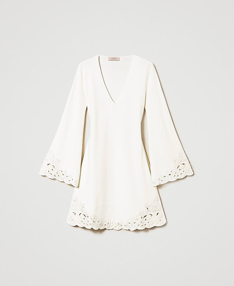 Short knit dress with broderie anglaise