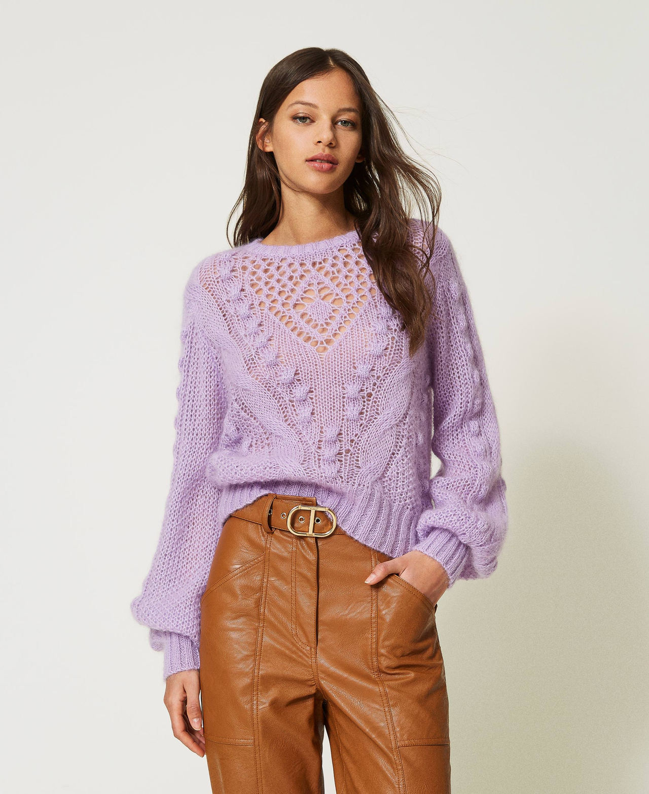 Wool and mohair blend jumper Woman, Purple | TWINSET Milano