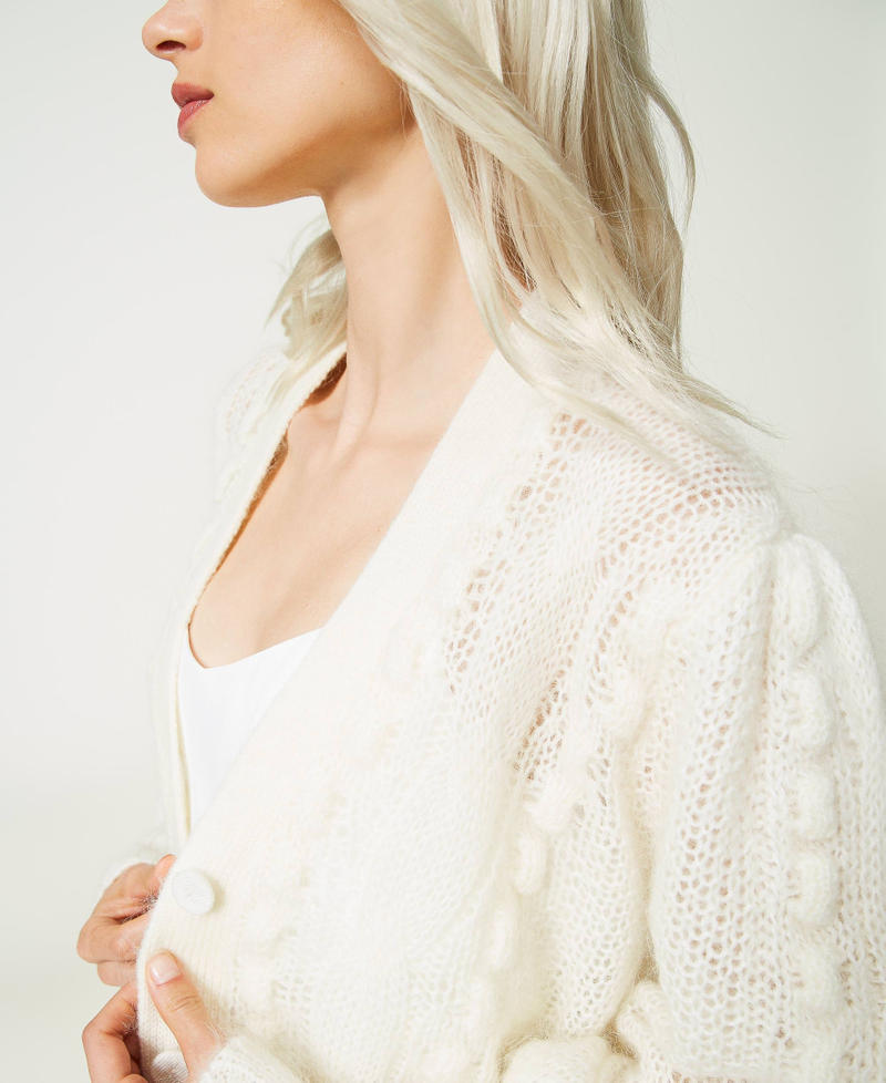 Maxi cardigan in misto mohair e lana Donna, Bianco | TWINSET Milano