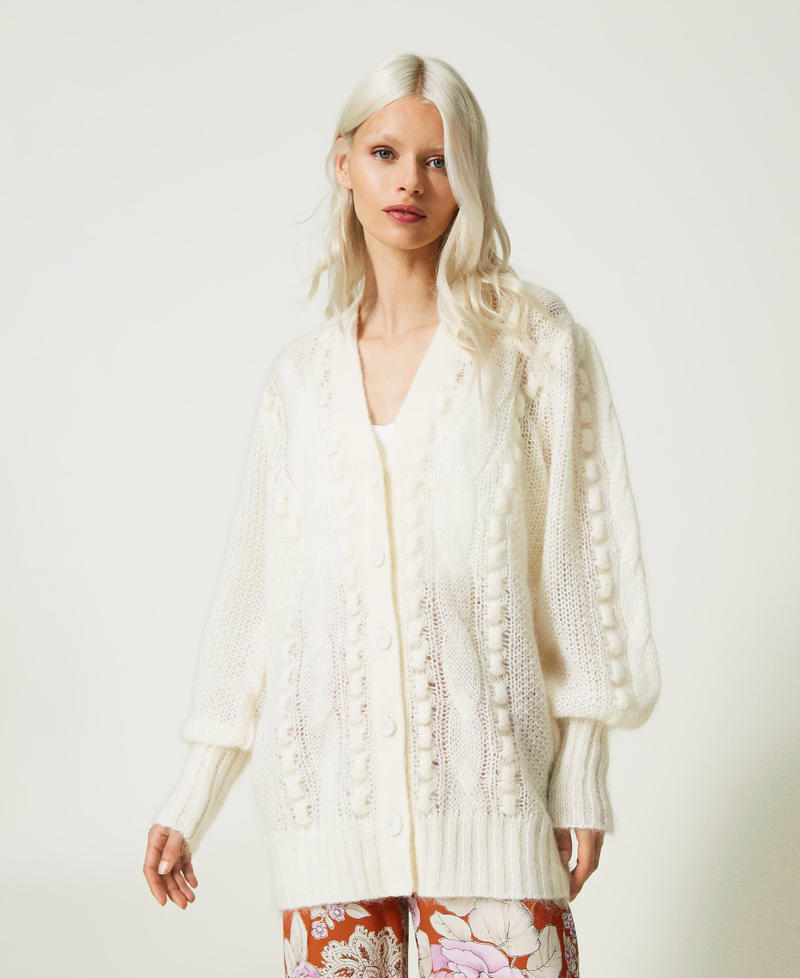 Maxi cardigan in misto mohair e lana Donna, Bianco | TWINSET Milano