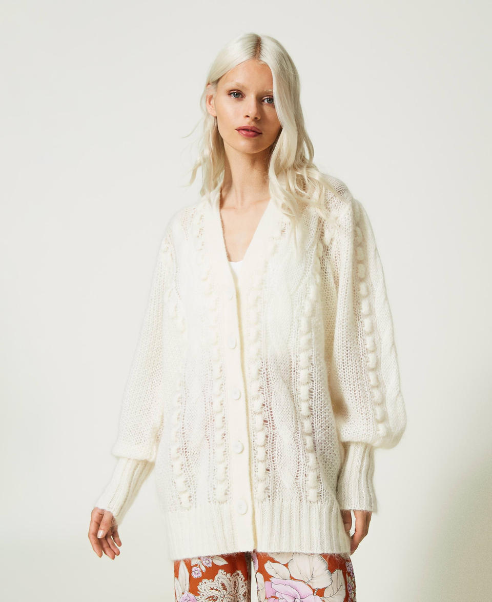 Mohair and wool blend maxi cardigan Woman White TWINSET Milano