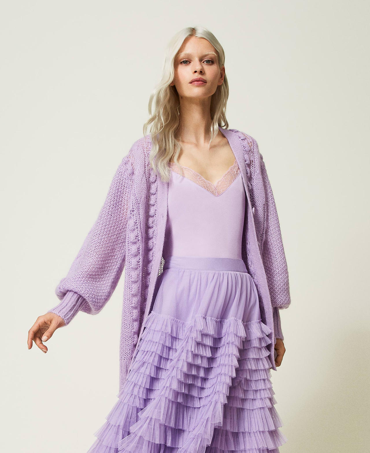 Mohair and wool blend maxi cardigan "Lavendula&rdquo; Purple Woman 232TP3111_10782_02