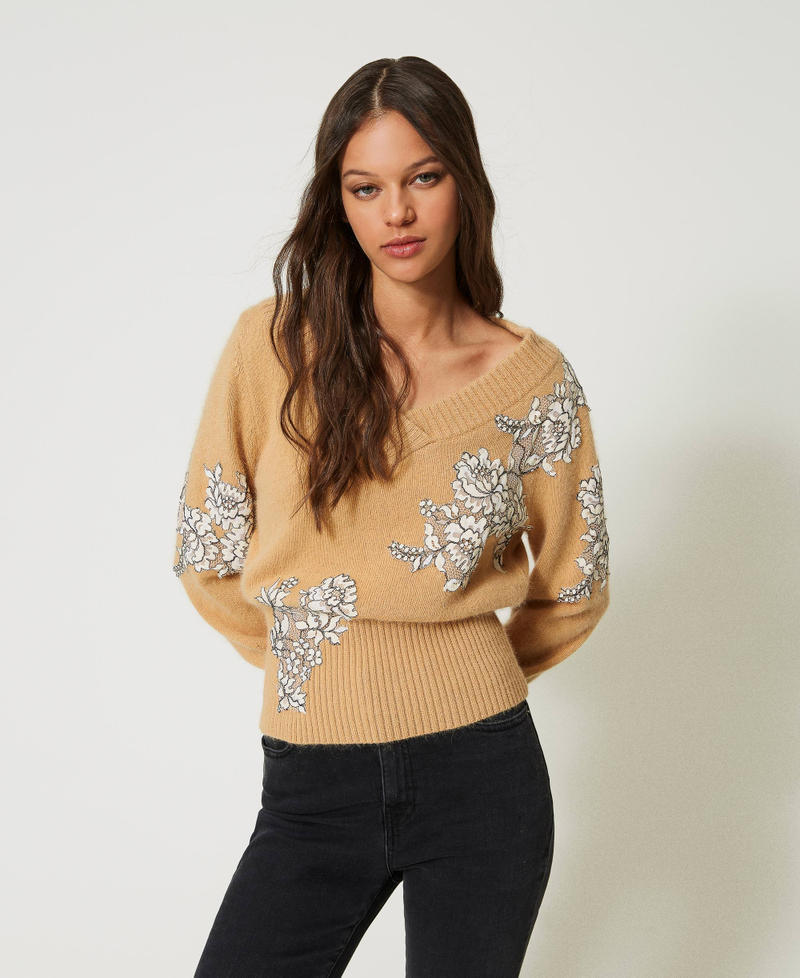 Angora blend jumper with lace