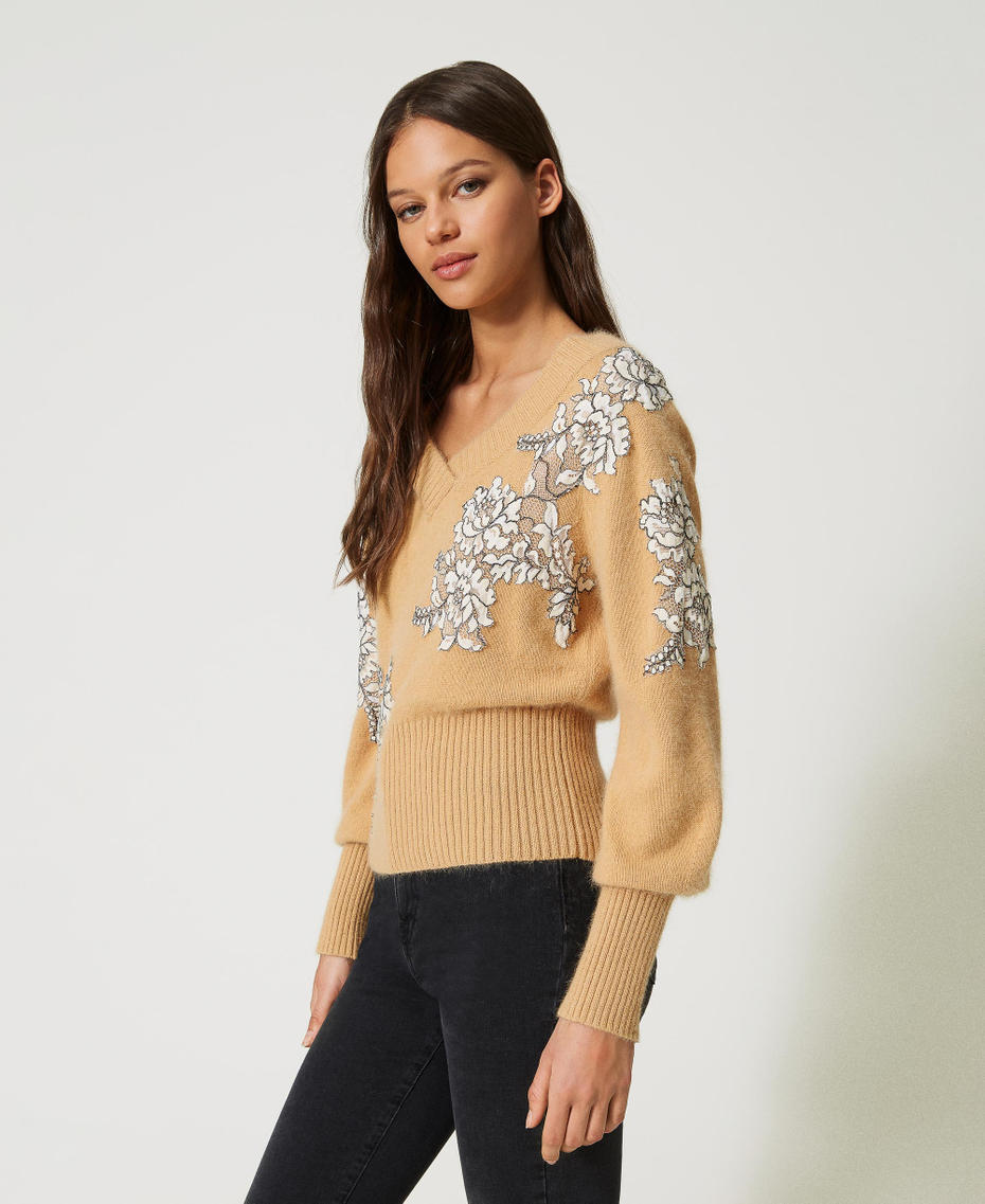 Angora blend jumper with lace