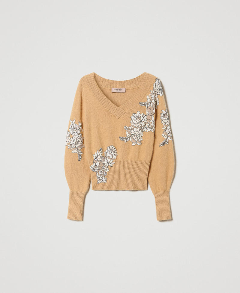 Angora blend jumper with lace