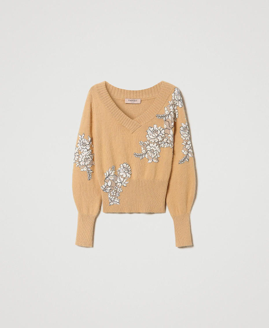 Maglia in misto angora con pizzo