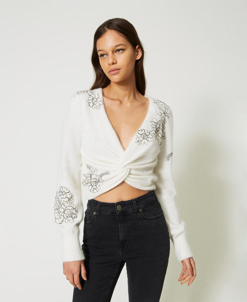 Pull Long Noir Angora Avec Strass - Taille 36, Vintage, Occasion Très Bon état