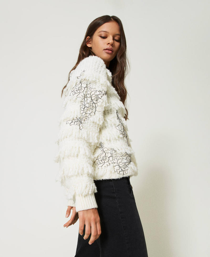 Knit jacket with fringes and lace White Snow Woman 232TP3130-01