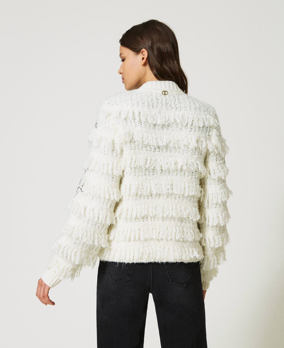 Knit jacket with fringes and lace White Snow Woman 232TP3130-04