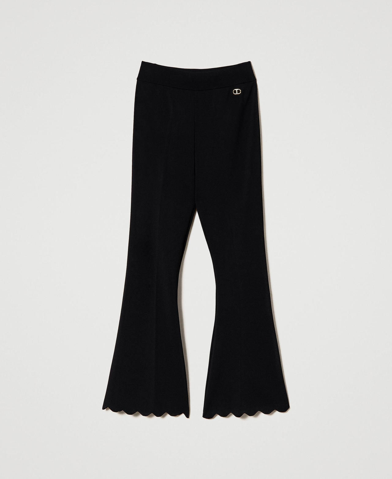 Flared knit trousers with scalloped hem Black Woman 232TP3143-0S