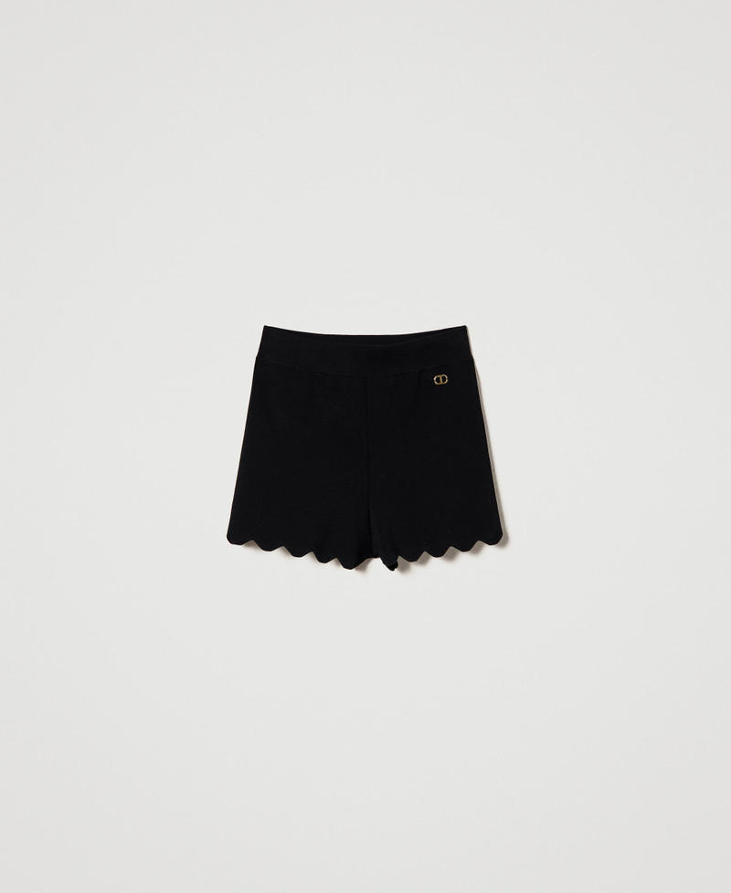 Shorts in maglia con fondi smerlati Nero Donna 232TP3144-0S