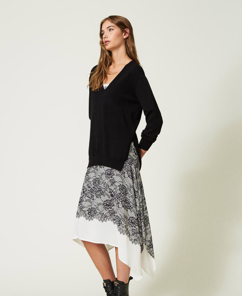 Maxi jumper and printed slip Woman, Black | TWINSET Milano