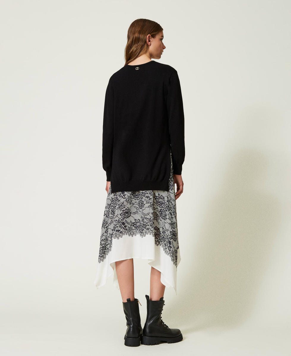 Maxi jumper and printed slip Woman Black TWINSET Milano