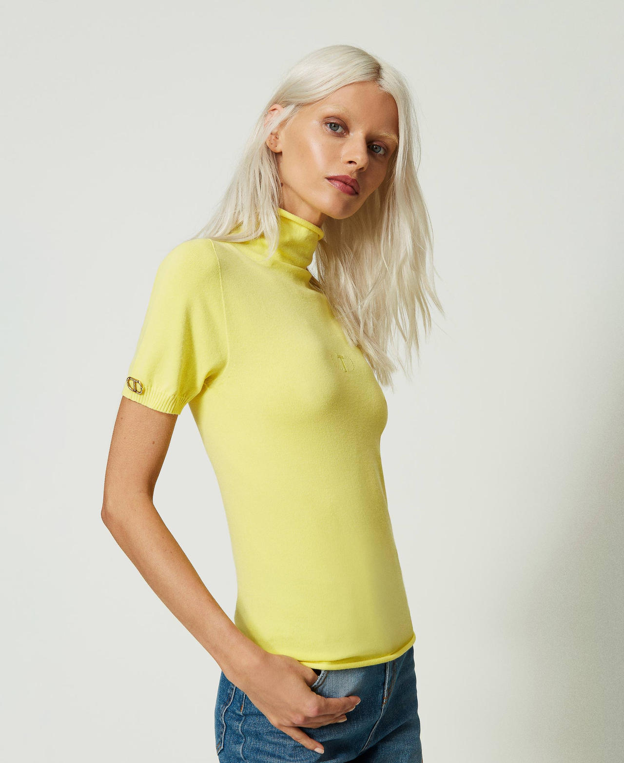 Seamless turtleneck jumper with Oval T